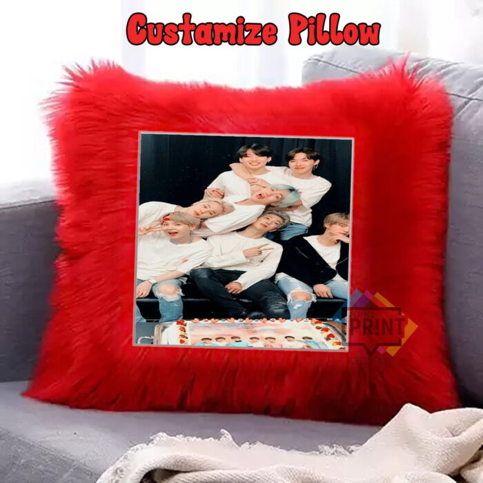 BTS Fur Pillow Ensemble Stylish Bts Pics Pillow Fan Accessories 12 By 12 | Perfect Prints
