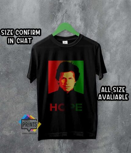 Imran Khan Pic Hope Poster Design Black Cotton T-shirt Pakistan A4 Print