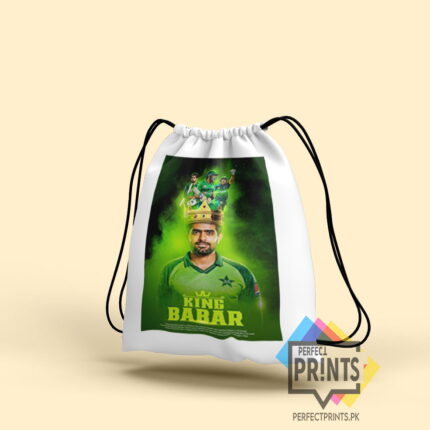 Born to Bat Celebrating Babar Azam Pic on this Cricket Drawstring bag 14 By 16