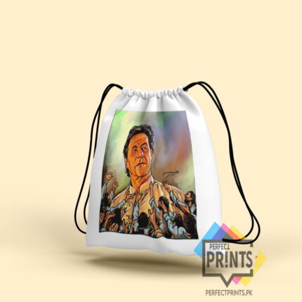 Limited Edition Imran Khan Pic Drawstring bag- Cricket Legend and Leader 16 by 14 | Perfect Prints
