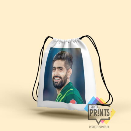 Show Your Support with the Babar Azam Pic Fan Collection Drawstring bag 14 By 16