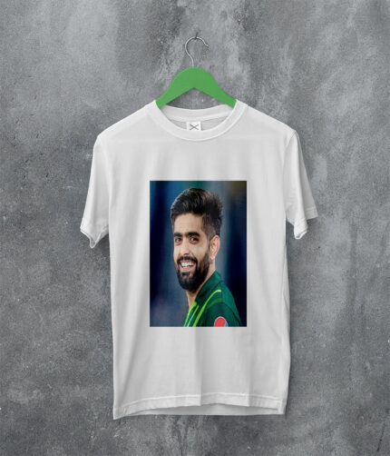 Show Your Support with the Babar Azam Pic Fan Collection T-Shirt A4 Size Print | Perfect Prints