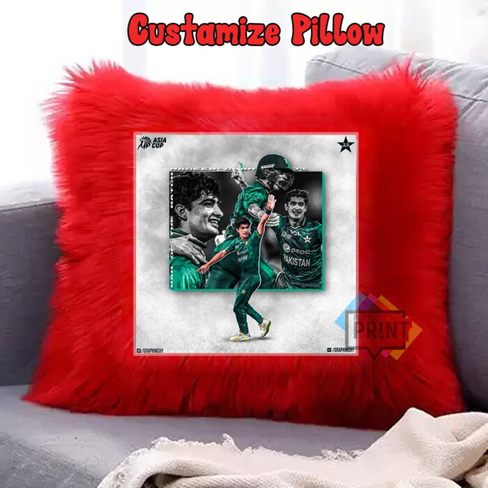 Elevate Your Cricket Love with the Naseem Shah Signature Fur Pillow 12 By 12 | Perfect Prints