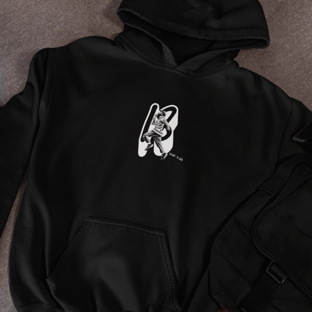 Best Power Look Cricket Wear – Virat Kohli Black Cricket Hoodie with No. 18 Print