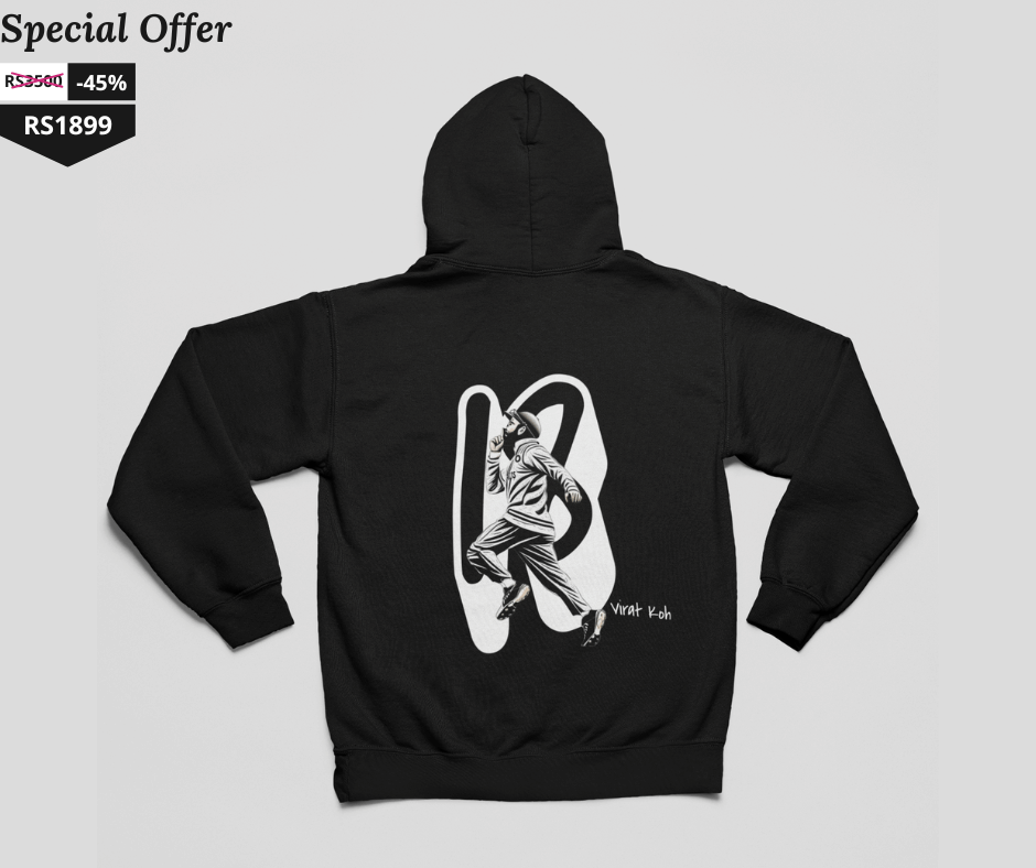 Best Power Look Cricket Wear – Virat Kohli Black Cricket Hoodie with No. 18 Print