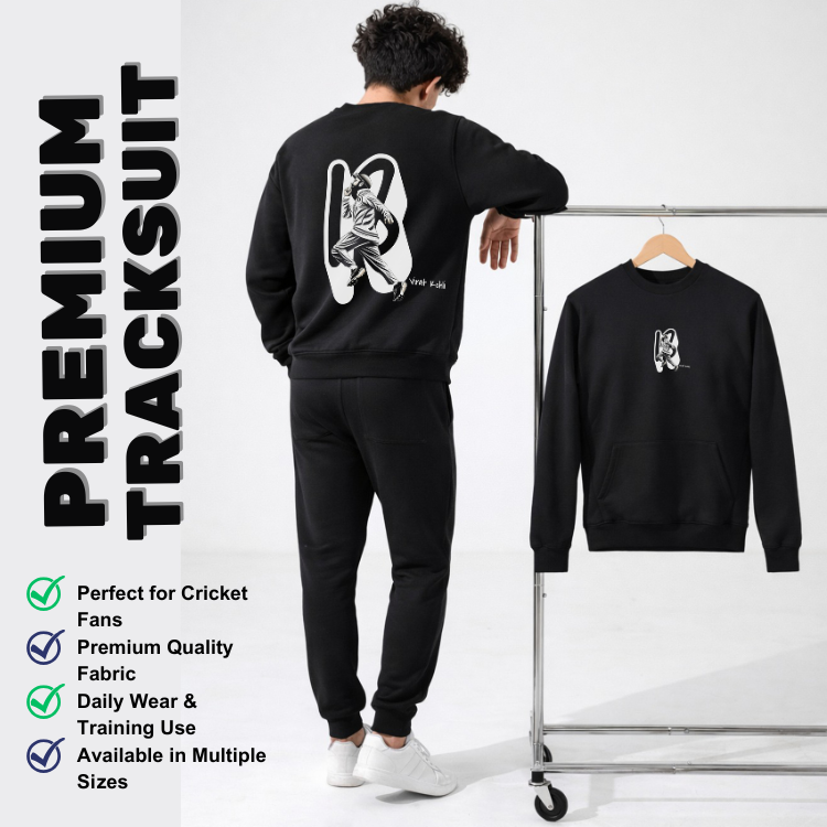 Best Power Look Cricket Wear – Virat Kohli Black Cricket Tracksuit with No. 18 Print