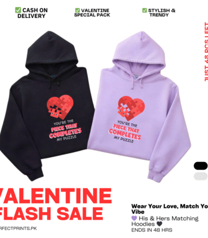 Valentine Couple Hoodies Matching Black Purple Premium Fleece Winter Set
