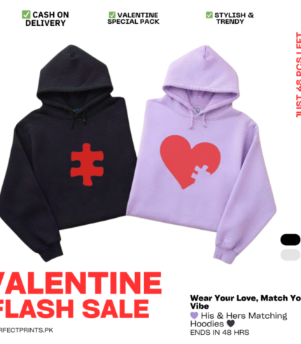 Valentine Couple Hoodies Premium Matching Set Black Purple Winter Warm Fleece