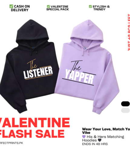 Valentine Couple Hoodies Premium Matching Set Black Purple Winter Warm Fleece
