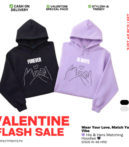 Valentine Couple Hoodies Matching Black Purple Premium Fleece Winter Set
