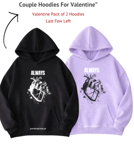Premium Fleece Couple Hoodies Set - Valentine Special Black Purple Matching Pair