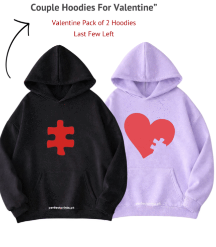 Valentine Couple Hoodies Premium Matching Set Black Purple Winter Warm Fleece