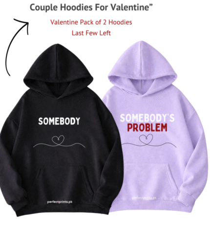 Premium Valentine Couple Hoodies Set | His & Hers Matching Pair | Black & Purple Edition