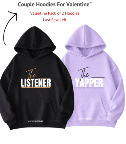 Valentine Couple Hoodies Premium Matching Set Black Purple Winter Warm Fleece