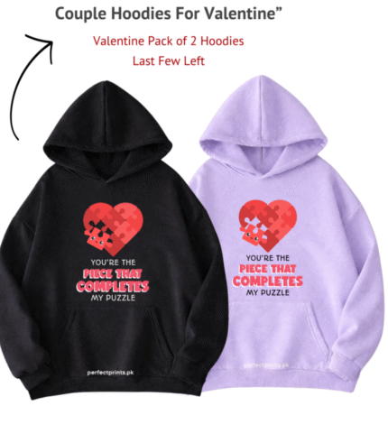 Valentine Couple Hoodies Matching Black Purple Premium Fleece Winter Set